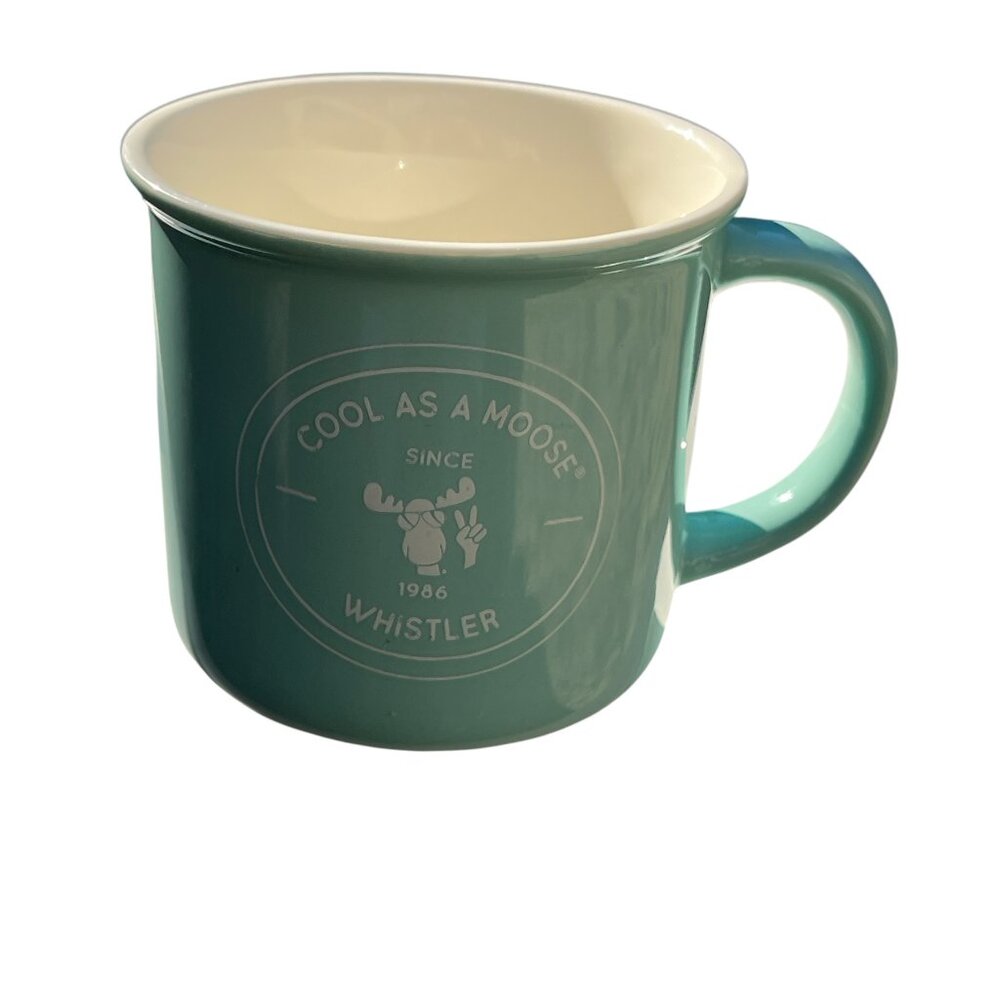 MUG 'Cool As A Moose ' Since 1986 Whistler BC Teal Coffee Tea Cup Ceramic 12 oz